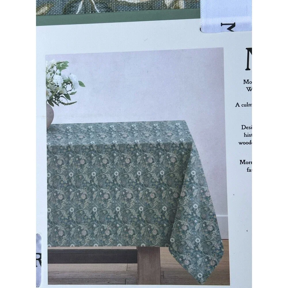MORRIS & Co WILHELMINA Tablecloth 70 X 120 in GREEN Floral Printed 100% Cotton